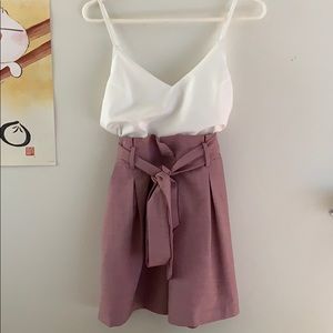 Pleated Highwaisted Paperbag Short Romper